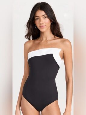 STAUD Black & White Alexandria One Piece Swimsuit S